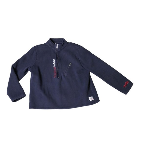 Vintage 90s Roots Athletics Canada 1/2 Zip Fleece Lined Crop Sweater Size XL - Picture 1 of 9